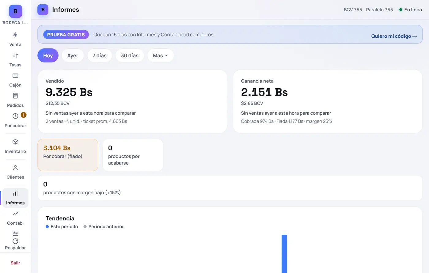 Captura de FrixPOS: Abre «Informes» y elige el período