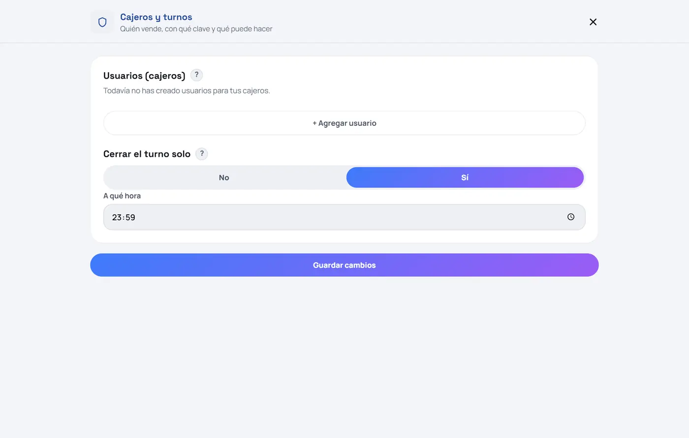 Captura de FrixPOS: Haz clic en «+ Agregar usuario»