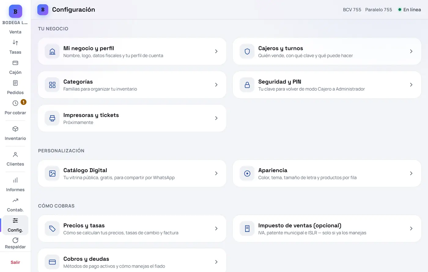 Captura de FrixPOS: Ve a Configuración → «Cajeros y turnos»