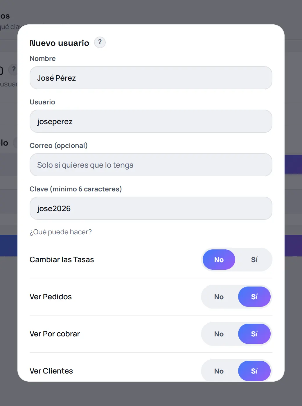 Captura de FrixPOS: Escribe su nombre, usuario y clave