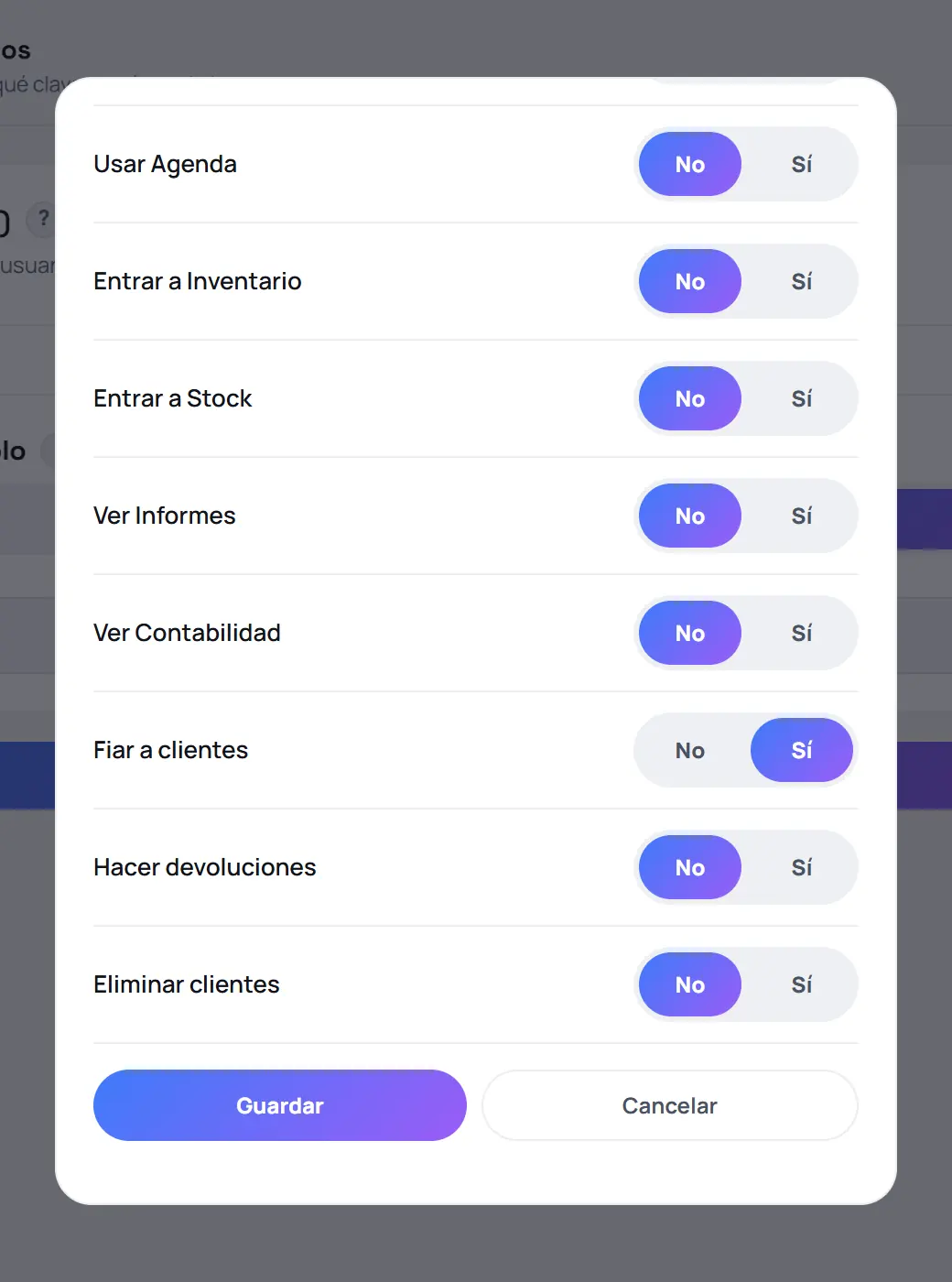 Captura de FrixPOS: Elige qué puede hacer