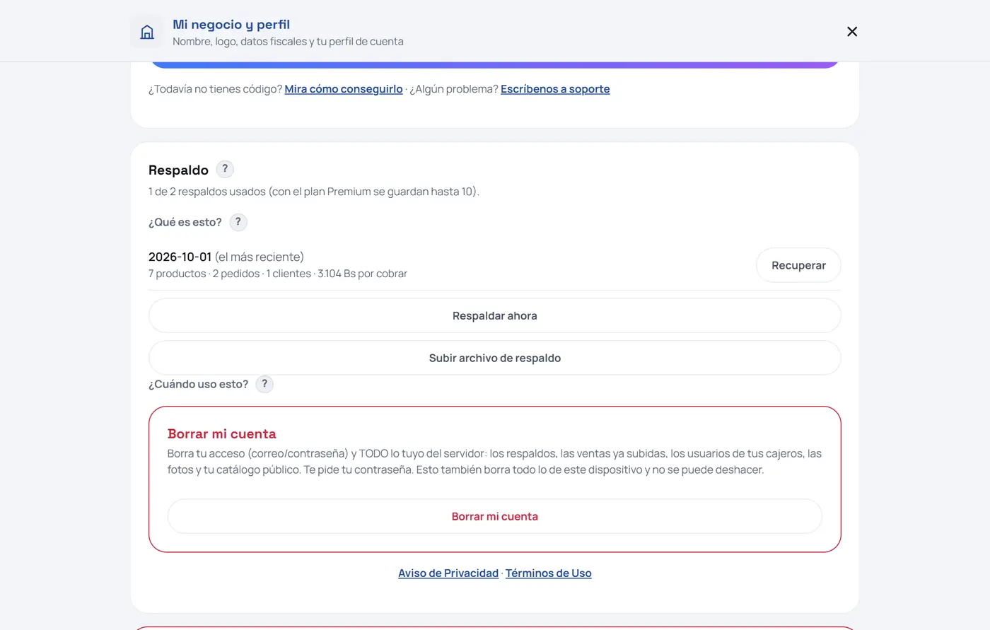 Captura de FrixPOS: Respalda cuando quieras
