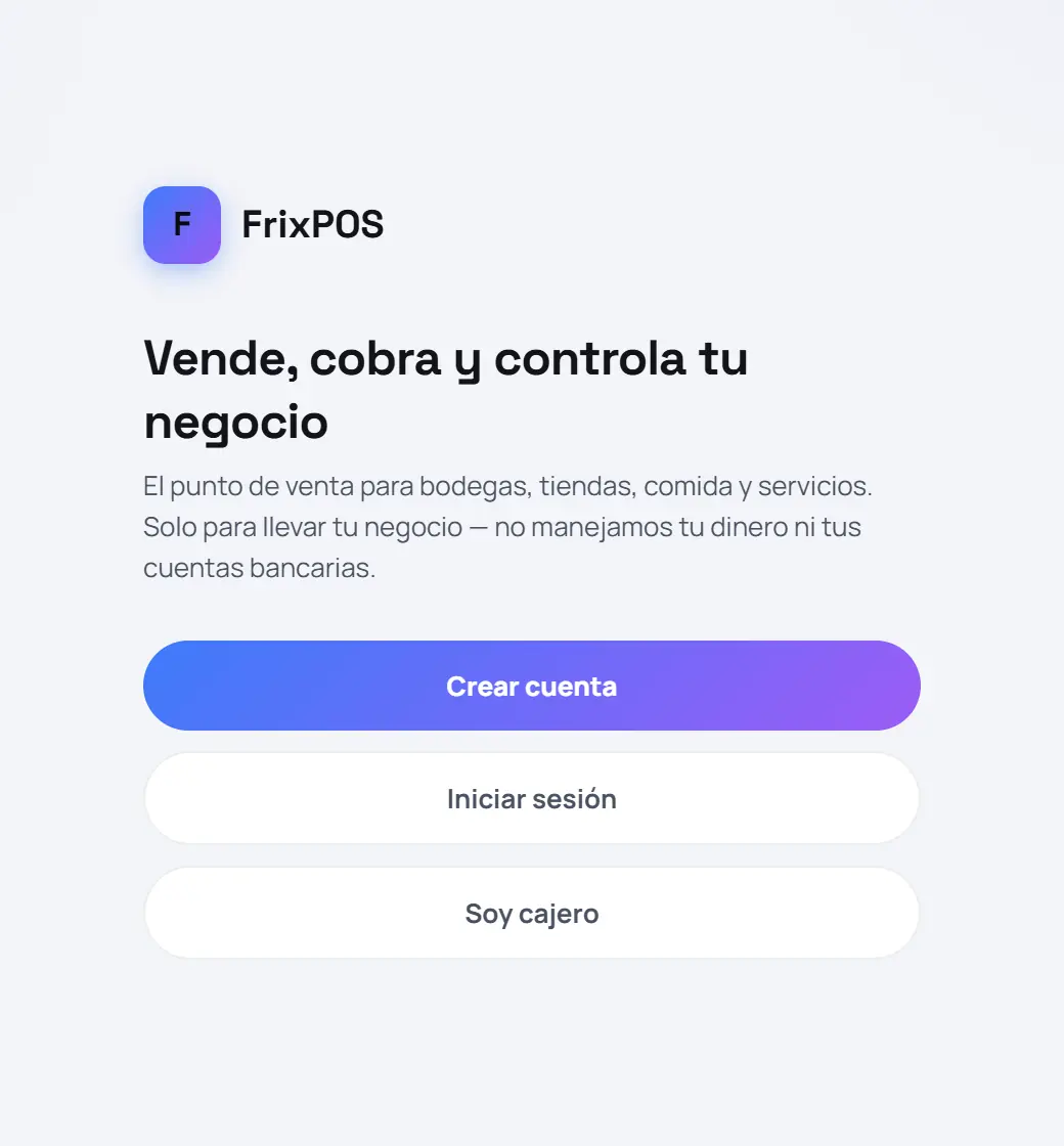 Captura de FrixPOS: Haz clic en «Crear cuenta»