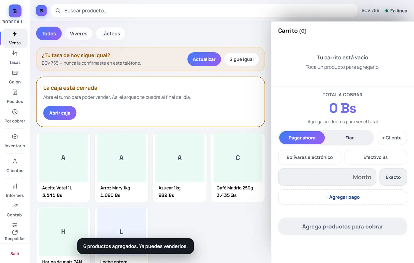 Captura de FrixPOS: ¡Listo! Ya puedes venderlos