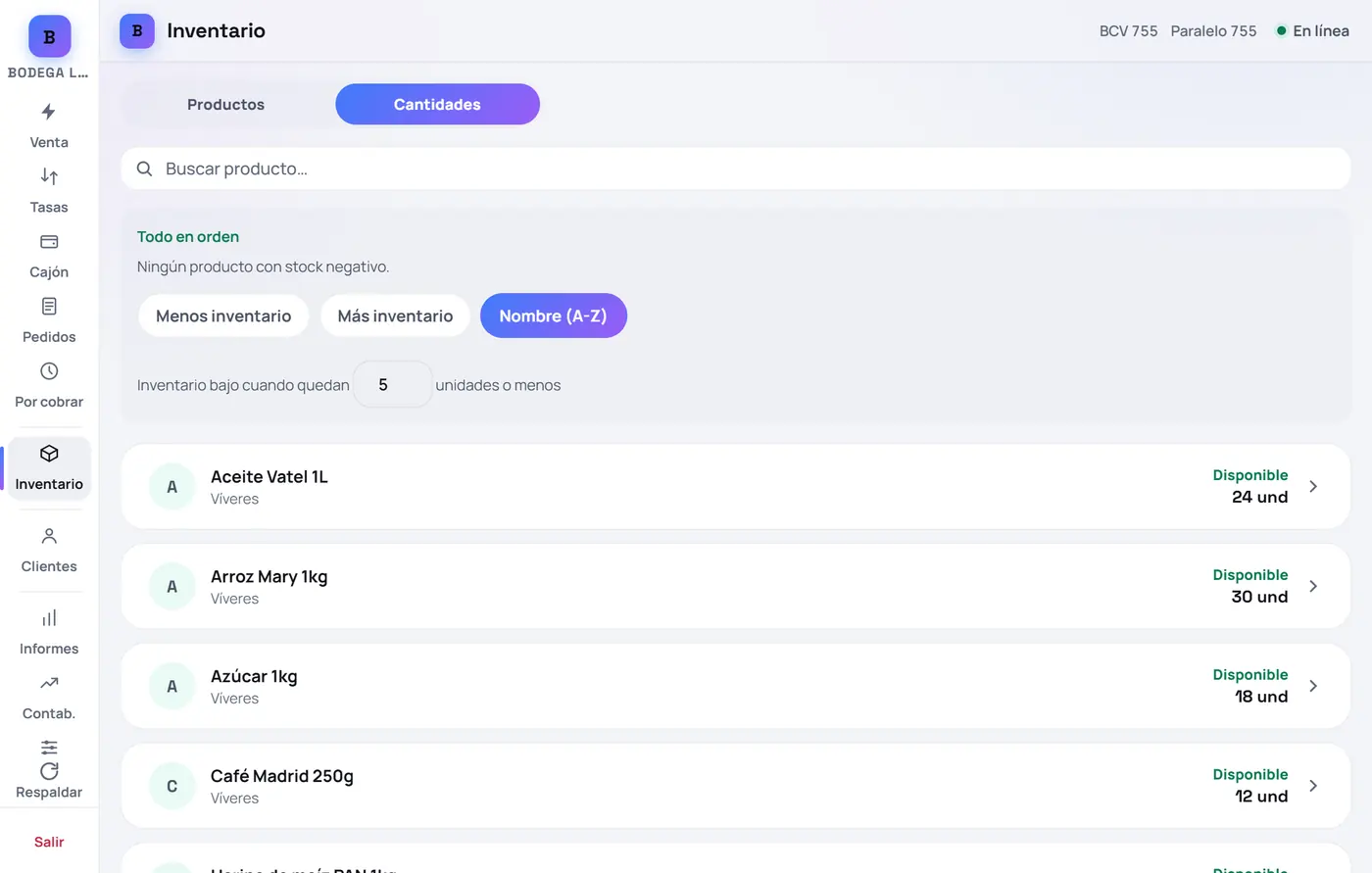 Captura de FrixPOS: Repite con los demás productos