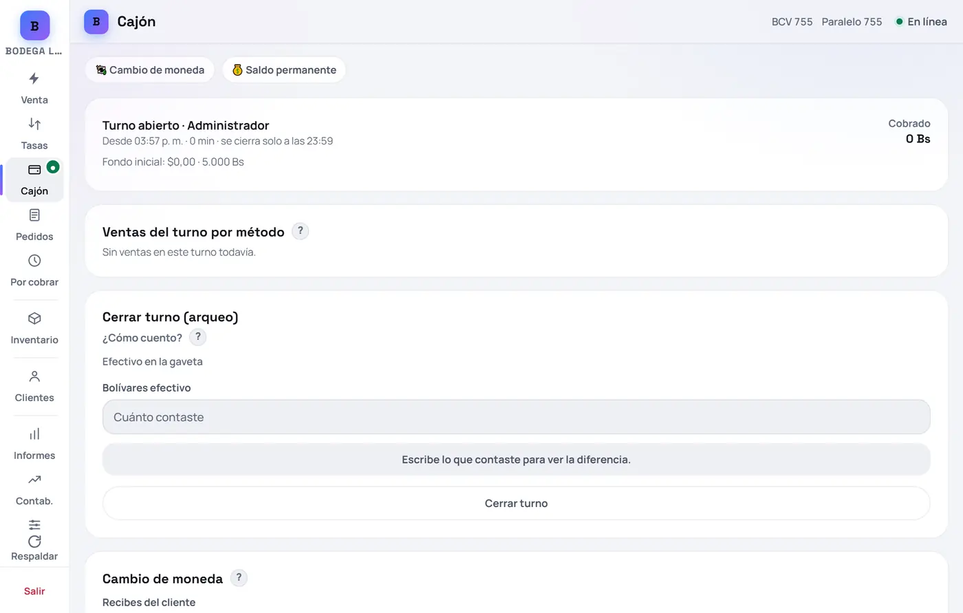 Captura de FrixPOS: Turno abierto: ya puedes vender
