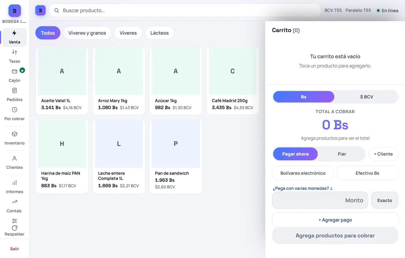 Captura de FrixPOS: Haz clic en los productos que se lleva el cliente