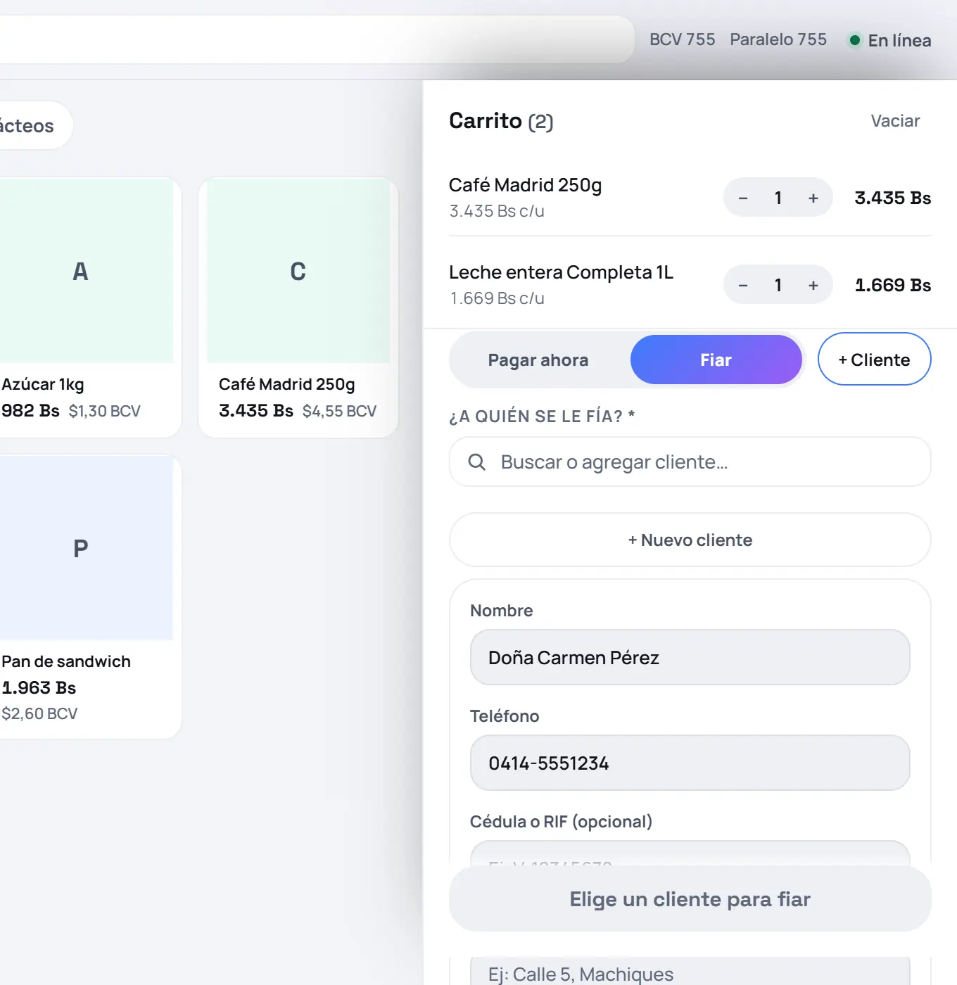 Captura de FrixPOS: Anota los datos del cliente