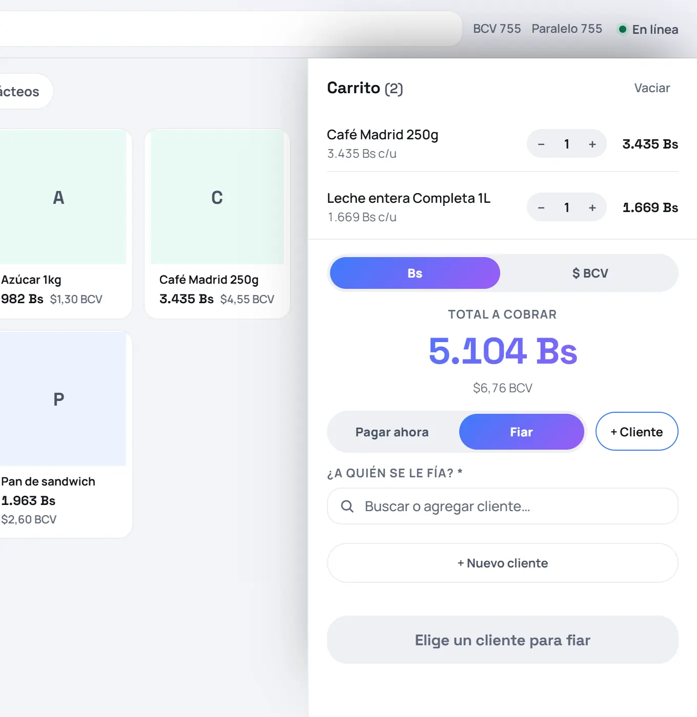 Captura de FrixPOS: Elige «Fiar»
