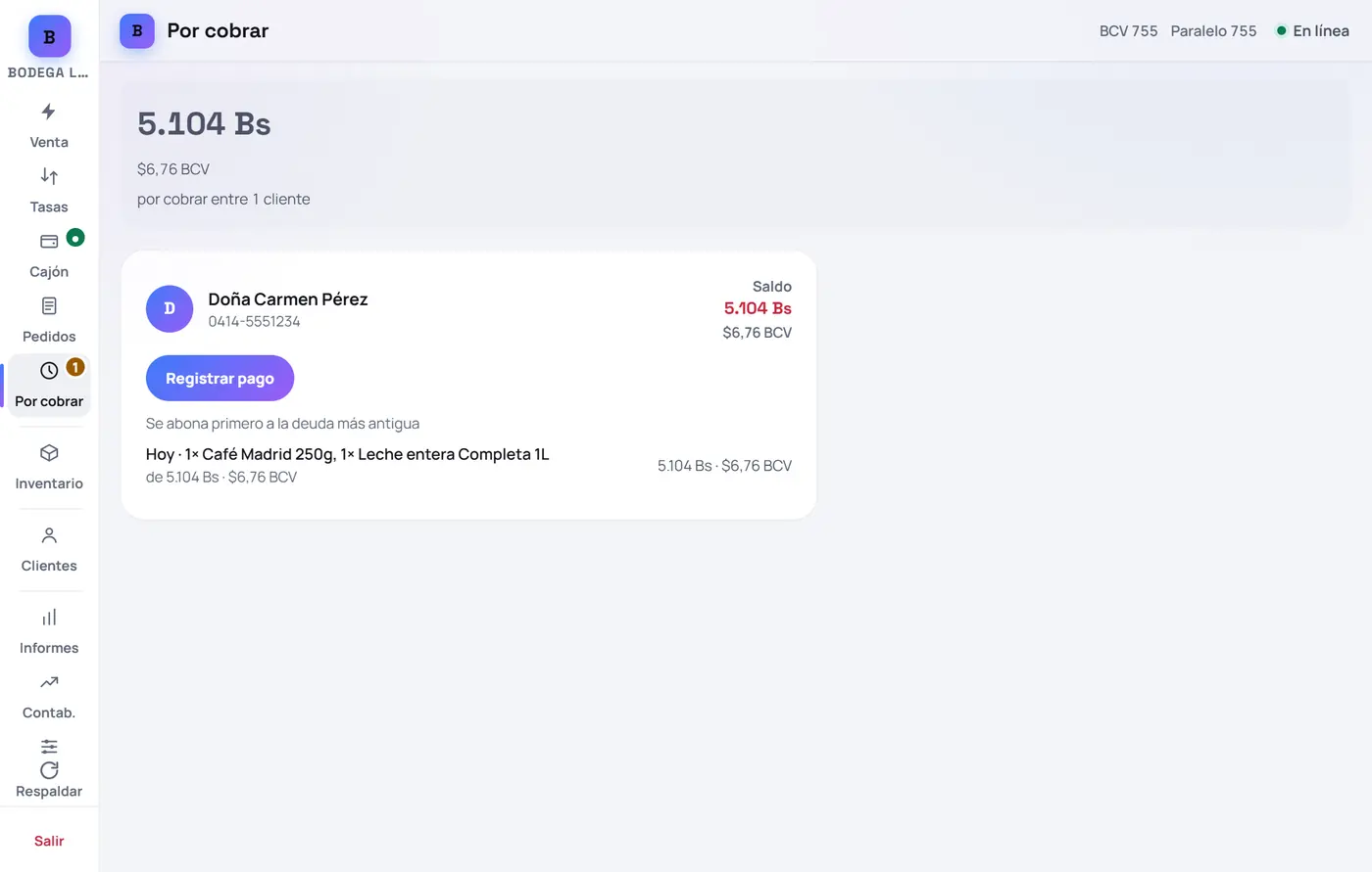 Captura de FrixPOS: Abre «Por cobrar»