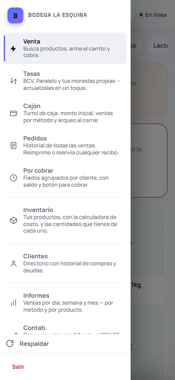 Captura de FrixPOS: Abre el menú para ver todo lo demás