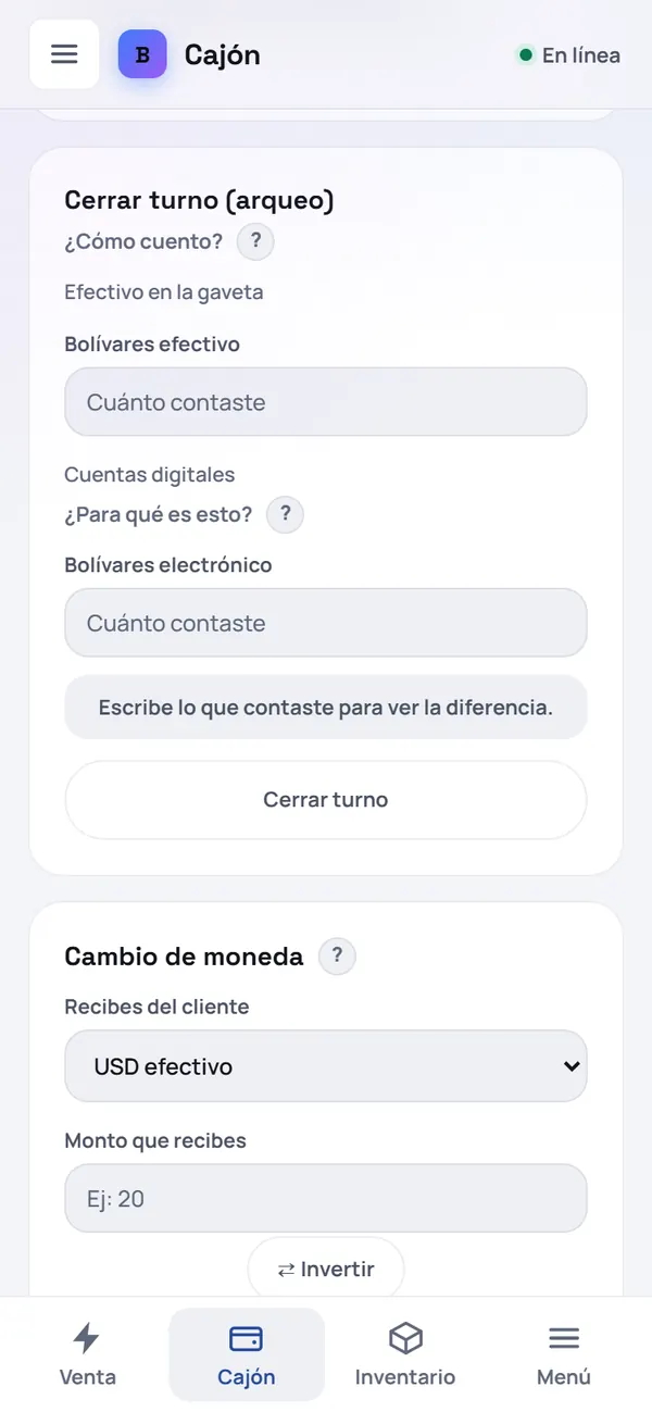 Captura de FrixPOS: Cuenta y escribe lo que tienes