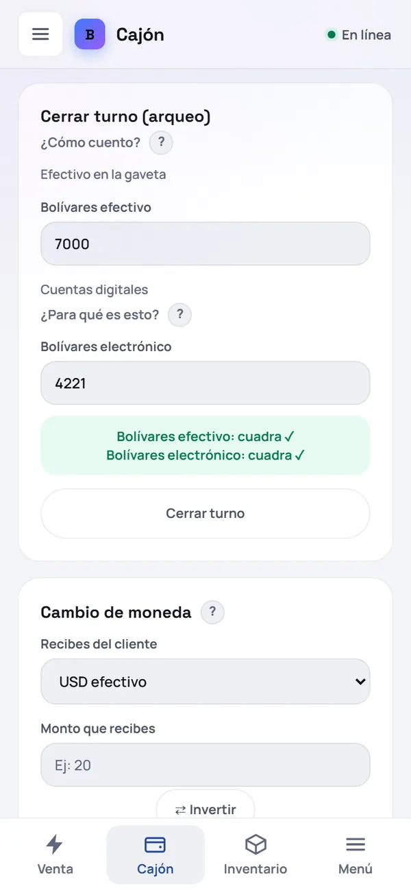 Captura de FrixPOS: Mira si cuadra