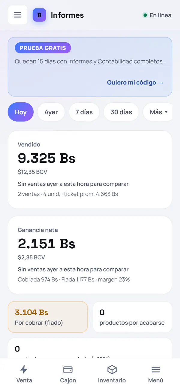 Captura de FrixPOS: Abre «Informes» y elige el período