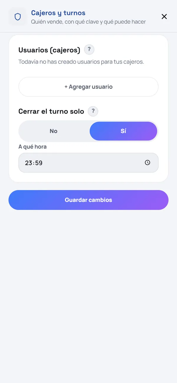 Captura de FrixPOS: Toca «+ Agregar usuario»