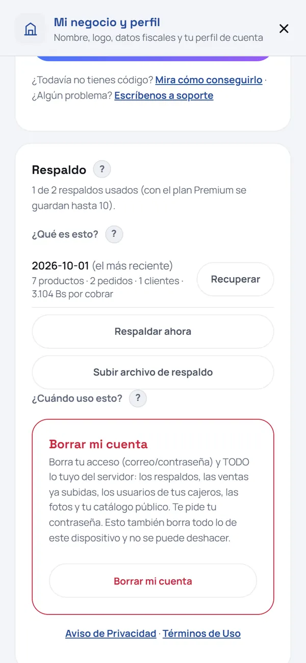 Captura de FrixPOS: Respalda cuando quieras