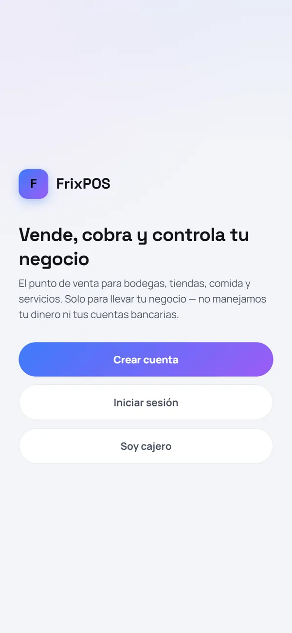 Captura de FrixPOS: Toca «Crear cuenta»