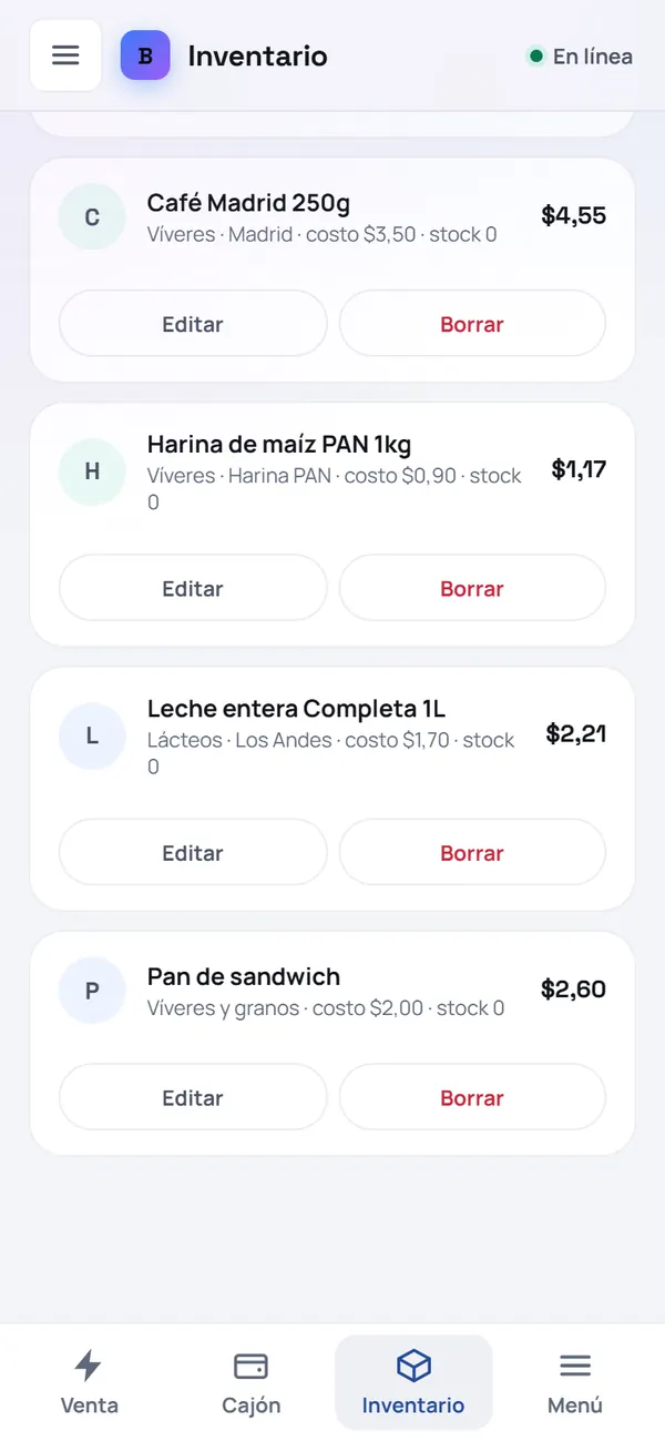Captura de FrixPOS: Tu producto ya está en la lista