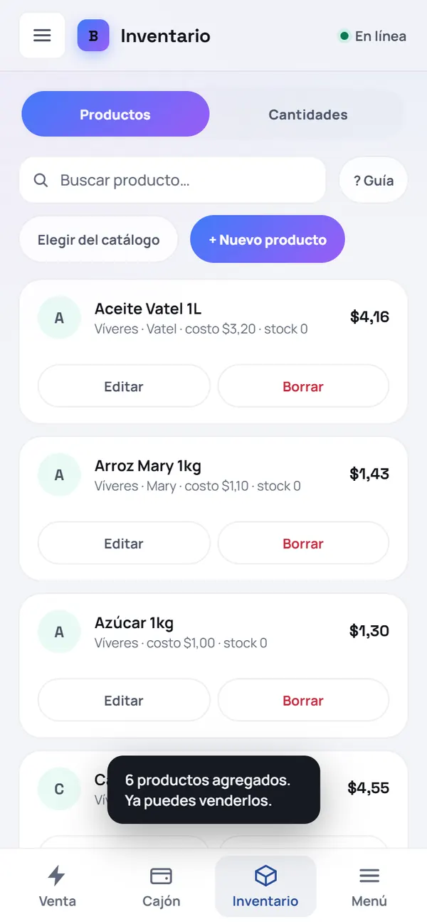 Captura de FrixPOS: ¿No está tu producto? Créalo tú