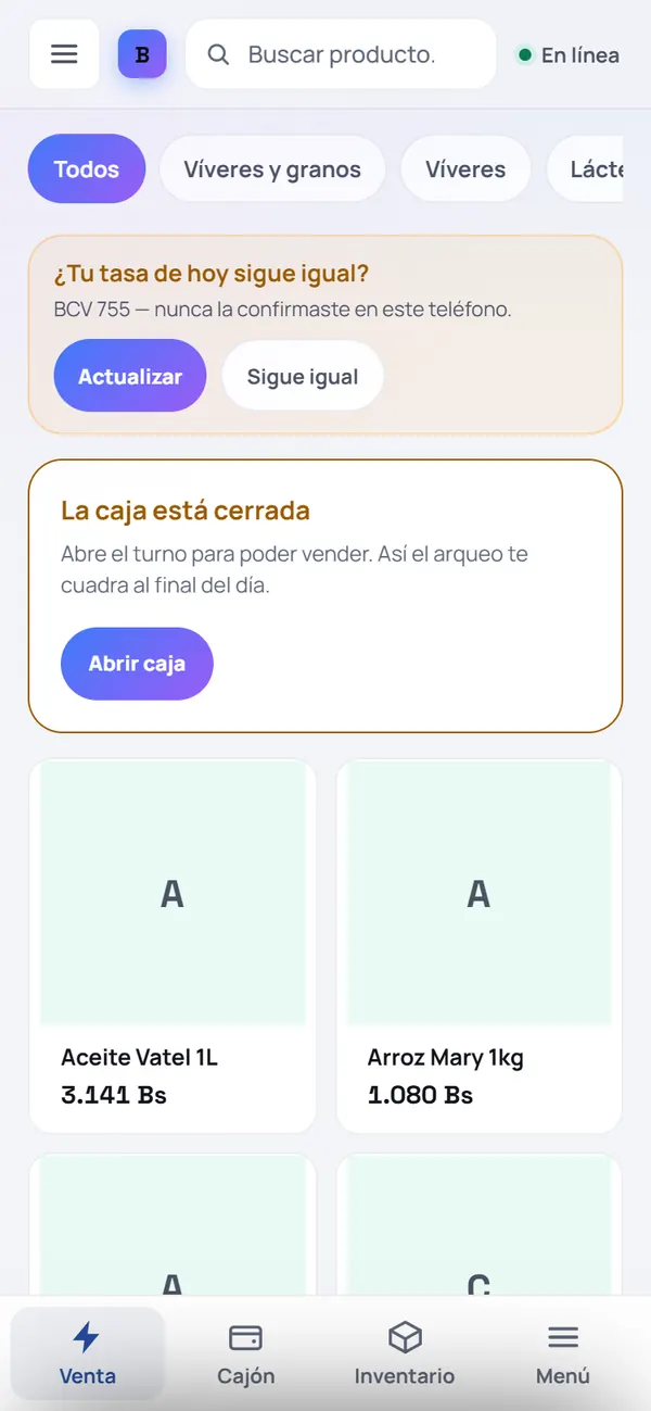 Captura de FrixPOS: Responde el aviso de cada día