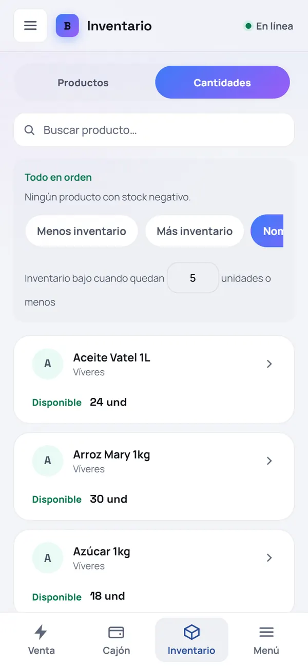 Captura de FrixPOS: Repite con los demás productos