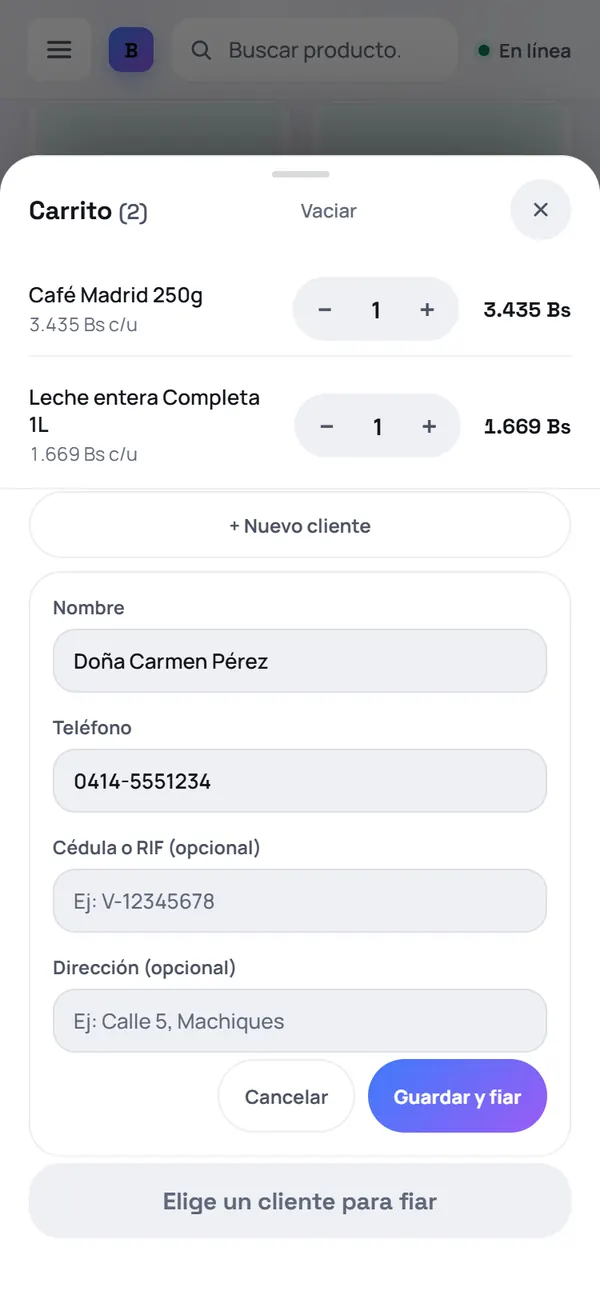 Captura de FrixPOS: Anota los datos del cliente