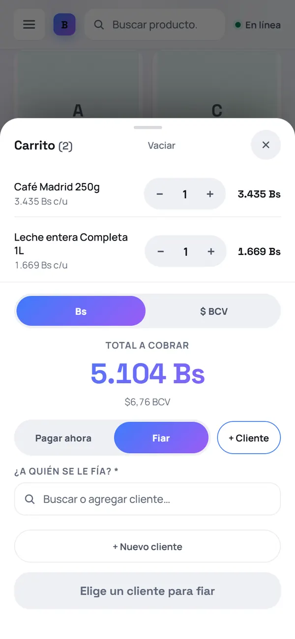 Captura de FrixPOS: Toca «Fiar»