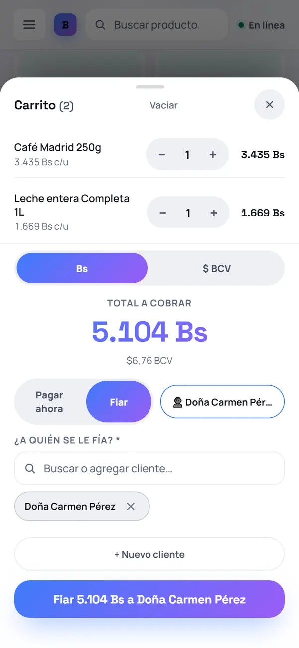 Captura de FrixPOS: Toca el botón «Fiar…»