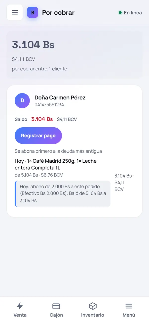 Captura de FrixPOS: La deuda baja