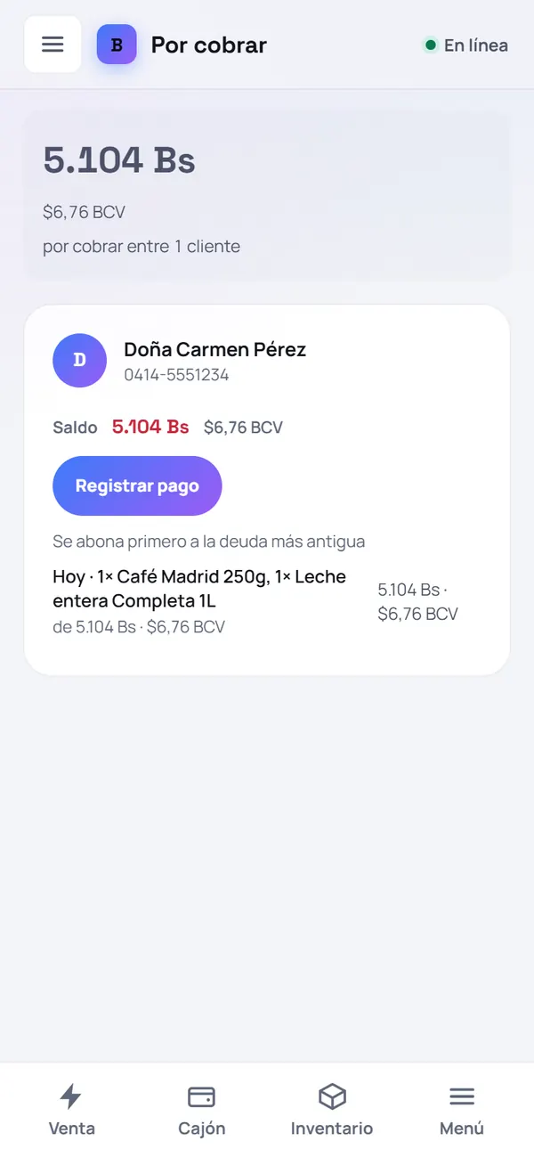 Captura de FrixPOS: Abre «Por cobrar»