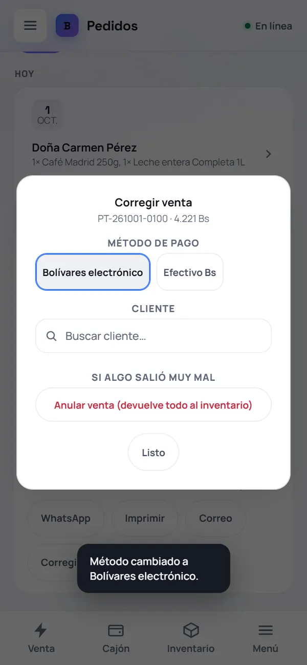 Captura de FrixPOS: Se aplica al instante