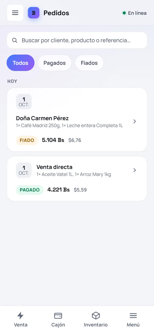Captura de FrixPOS: Abre «Pedidos» y toca la venta